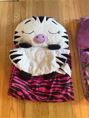 Plush Zebra Kids Sleeping Bag - Pink/Black